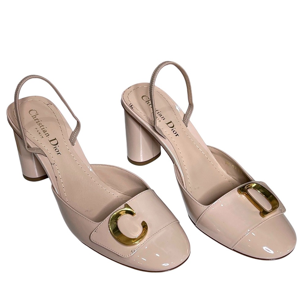 Christian Dior C'est Dior Nude Patent Slingback CD Logo Block Heel 38.5 Italy - Picture 4 of 12